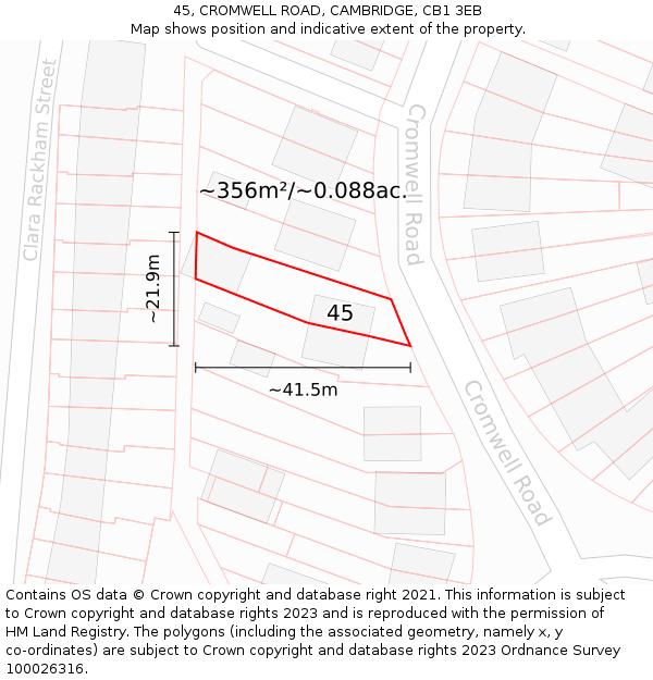 45, CROMWELL ROAD, CAMBRIDGE, CB1 3EB: Plot and title map