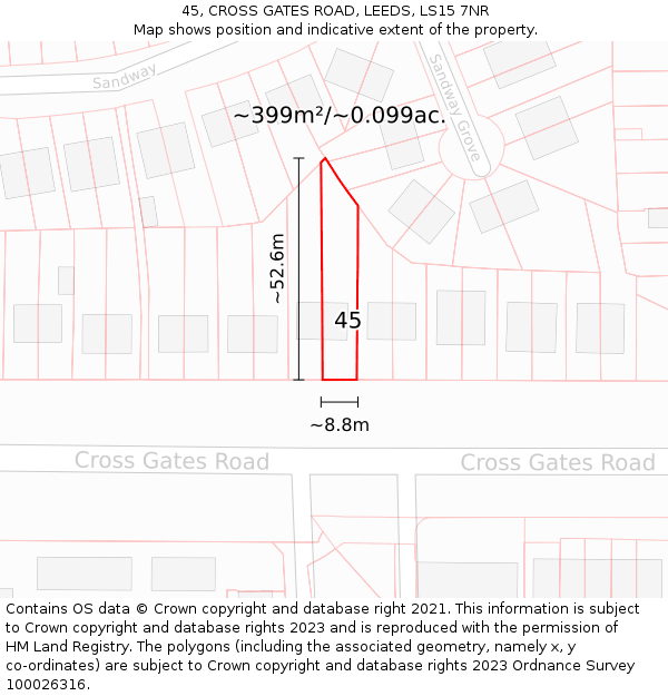 45, CROSS GATES ROAD, LEEDS, LS15 7NR: Plot and title map