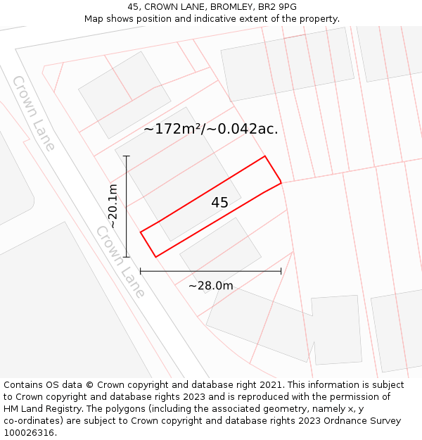 45, CROWN LANE, BROMLEY, BR2 9PG: Plot and title map
