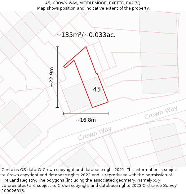45, CROWN WAY, MIDDLEMOOR, EXETER, EX2 7QJ: Plot and title map