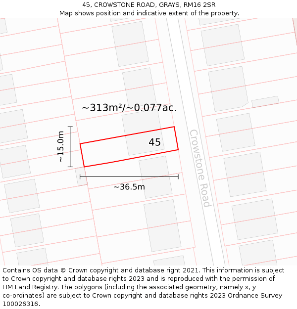 45, CROWSTONE ROAD, GRAYS, RM16 2SR: Plot and title map