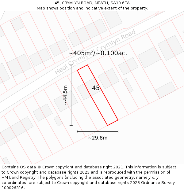 45, CRYMLYN ROAD, NEATH, SA10 6EA: Plot and title map