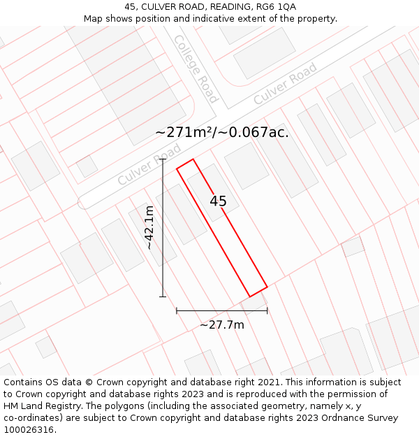 45, CULVER ROAD, READING, RG6 1QA: Plot and title map