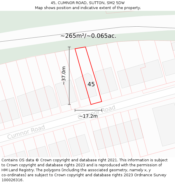 45, CUMNOR ROAD, SUTTON, SM2 5DW: Plot and title map