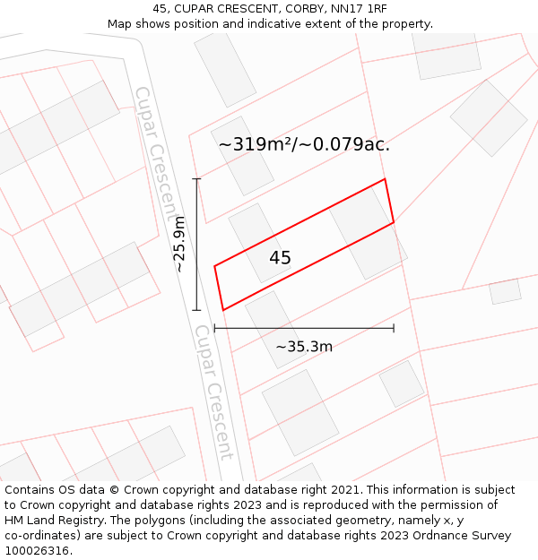 45, CUPAR CRESCENT, CORBY, NN17 1RF: Plot and title map