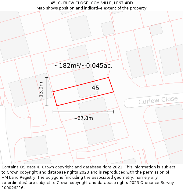 45, CURLEW CLOSE, COALVILLE, LE67 4BD: Plot and title map