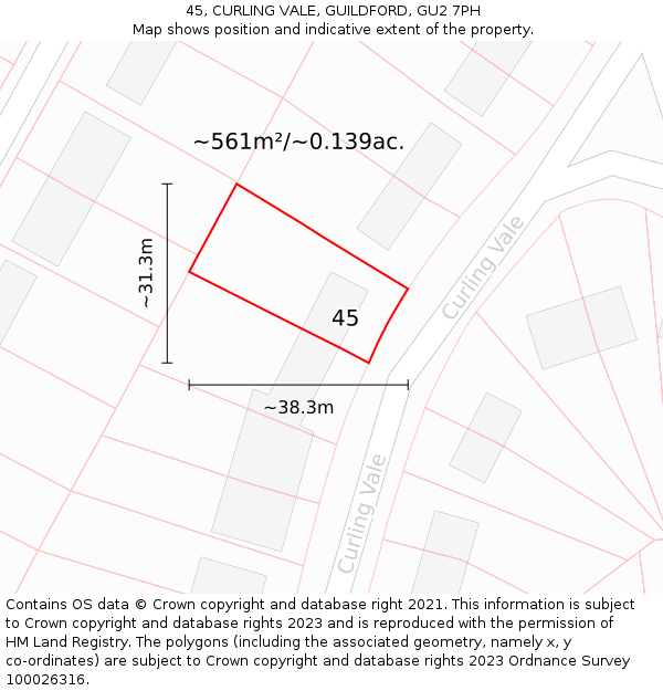 45, CURLING VALE, GUILDFORD, GU2 7PH: Plot and title map