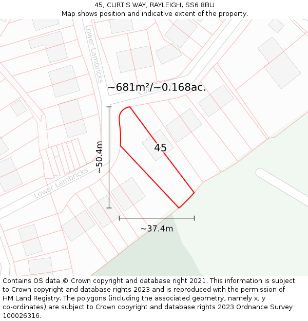 45, CURTIS WAY, RAYLEIGH, SS6 8BU: Plot and title map