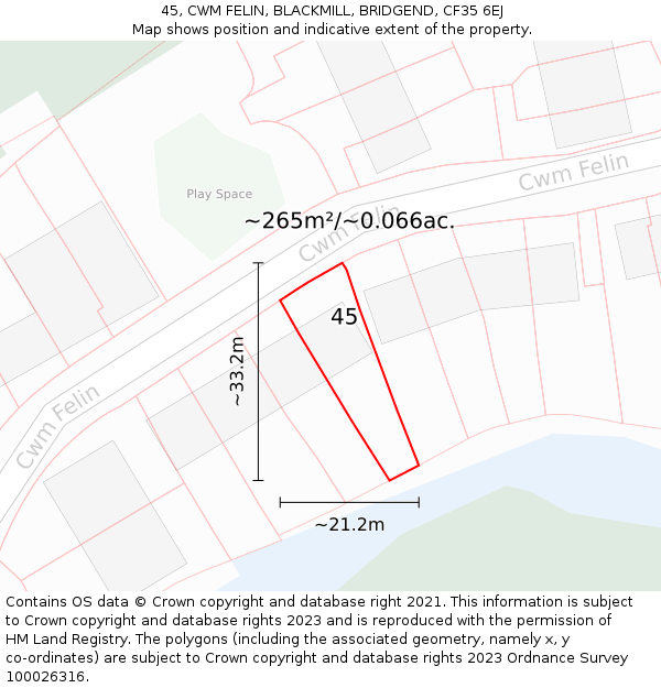 45, CWM FELIN, BLACKMILL, BRIDGEND, CF35 6EJ: Plot and title map