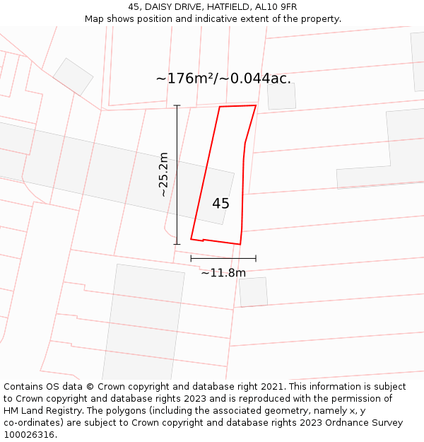 45, DAISY DRIVE, HATFIELD, AL10 9FR: Plot and title map