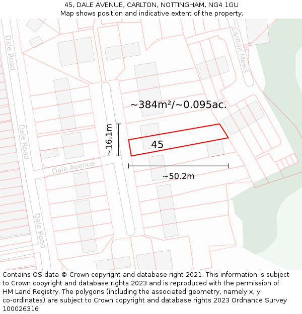 45, DALE AVENUE, CARLTON, NOTTINGHAM, NG4 1GU: Plot and title map