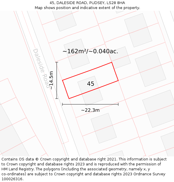 45, DALESIDE ROAD, PUDSEY, LS28 8HA: Plot and title map