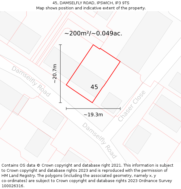45, DAMSELFLY ROAD, IPSWICH, IP3 9TS: Plot and title map