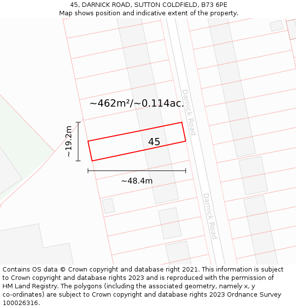 45, DARNICK ROAD, SUTTON COLDFIELD, B73 6PE: Plot and title map