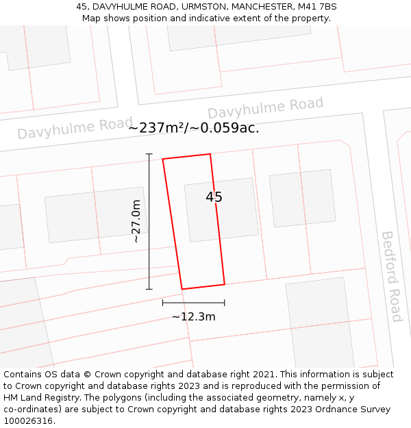 45, DAVYHULME ROAD, URMSTON, MANCHESTER, M41 7BS: Plot and title map