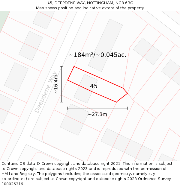45, DEEPDENE WAY, NOTTINGHAM, NG8 6BG: Plot and title map