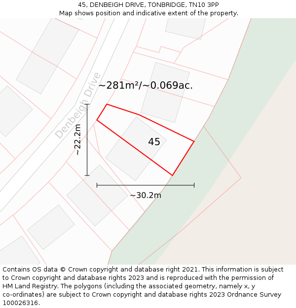 45, DENBEIGH DRIVE, TONBRIDGE, TN10 3PP: Plot and title map