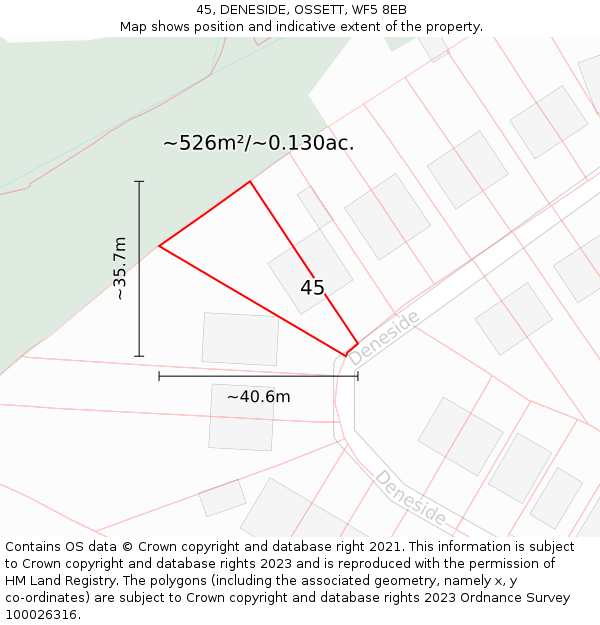 45, DENESIDE, OSSETT, WF5 8EB: Plot and title map