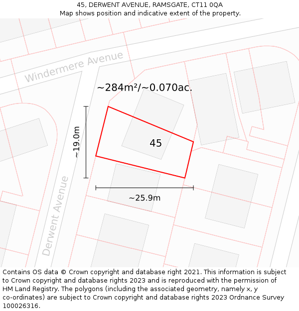 45, DERWENT AVENUE, RAMSGATE, CT11 0QA: Plot and title map