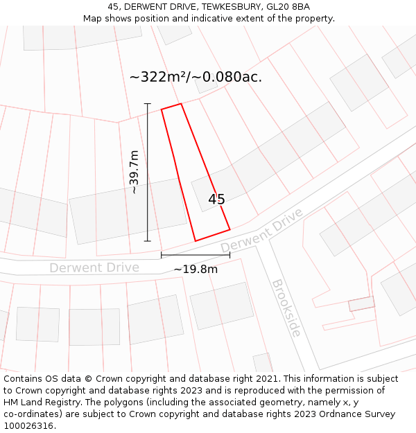 45, DERWENT DRIVE, TEWKESBURY, GL20 8BA: Plot and title map