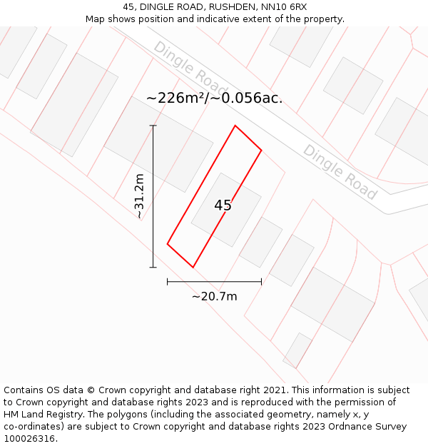 45, DINGLE ROAD, RUSHDEN, NN10 6RX: Plot and title map