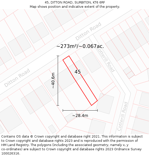 45, DITTON ROAD, SURBITON, KT6 6RF: Plot and title map