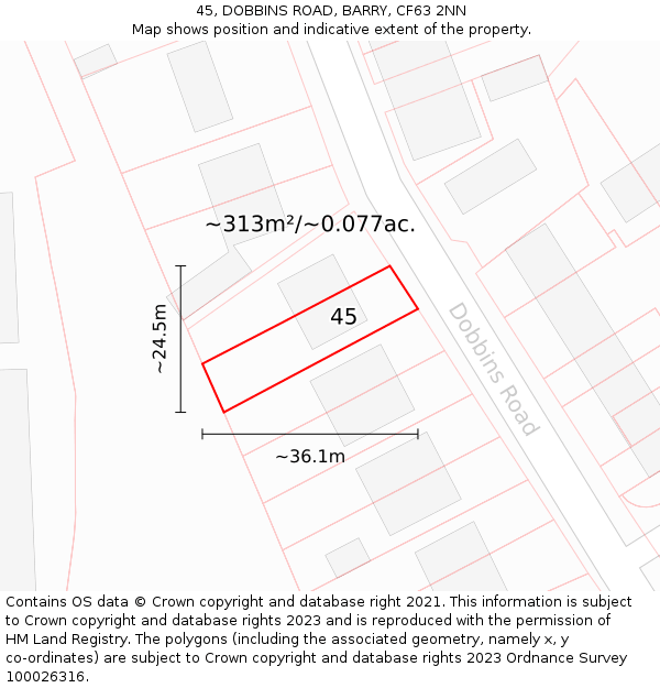 45, DOBBINS ROAD, BARRY, CF63 2NN: Plot and title map