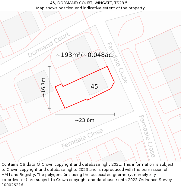 45, DORMAND COURT, WINGATE, TS28 5HJ: Plot and title map
