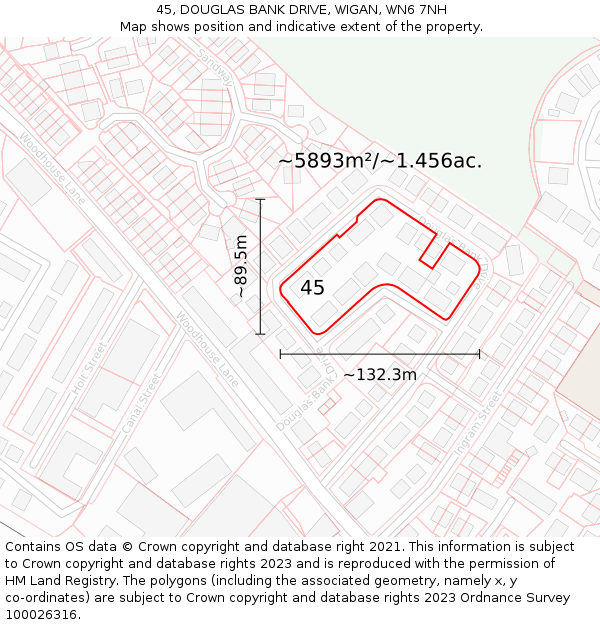 45, DOUGLAS BANK DRIVE, WIGAN, WN6 7NH: Plot and title map
