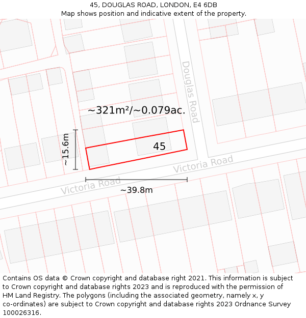 45, DOUGLAS ROAD, LONDON, E4 6DB: Plot and title map