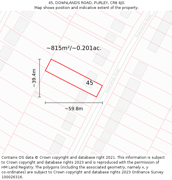 45, DOWNLANDS ROAD, PURLEY, CR8 4JG: Plot and title map