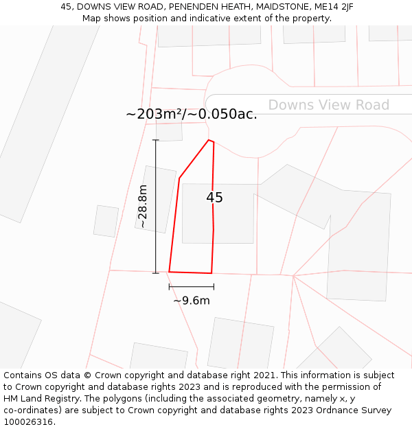 45, DOWNS VIEW ROAD, PENENDEN HEATH, MAIDSTONE, ME14 2JF: Plot and title map