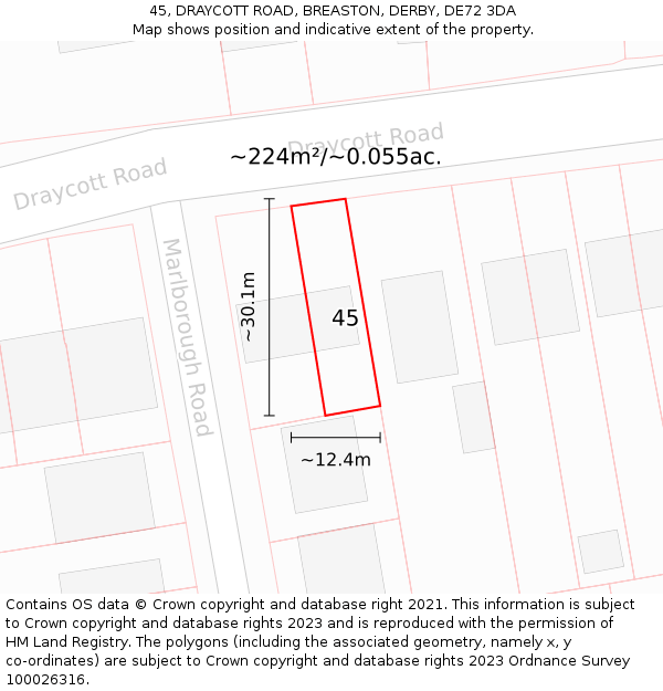 45, DRAYCOTT ROAD, BREASTON, DERBY, DE72 3DA: Plot and title map