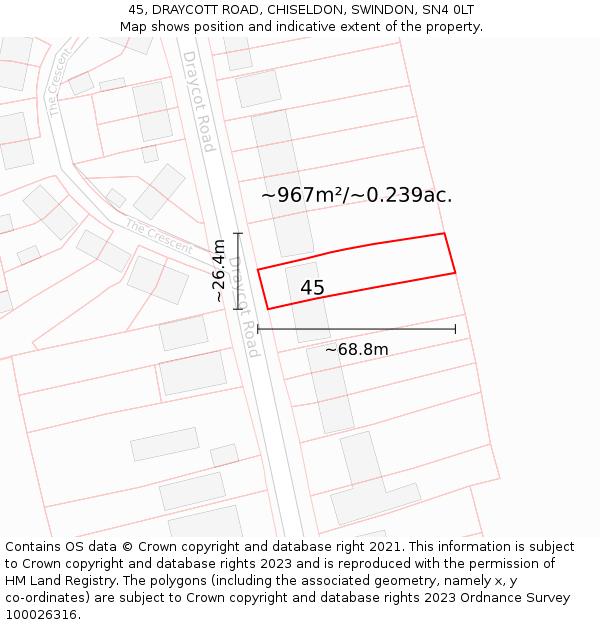 45, DRAYCOTT ROAD, CHISELDON, SWINDON, SN4 0LT: Plot and title map