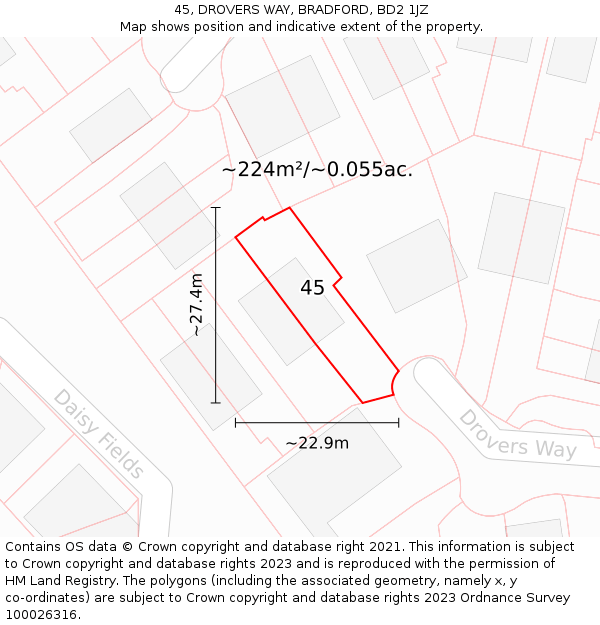 45, DROVERS WAY, BRADFORD, BD2 1JZ: Plot and title map