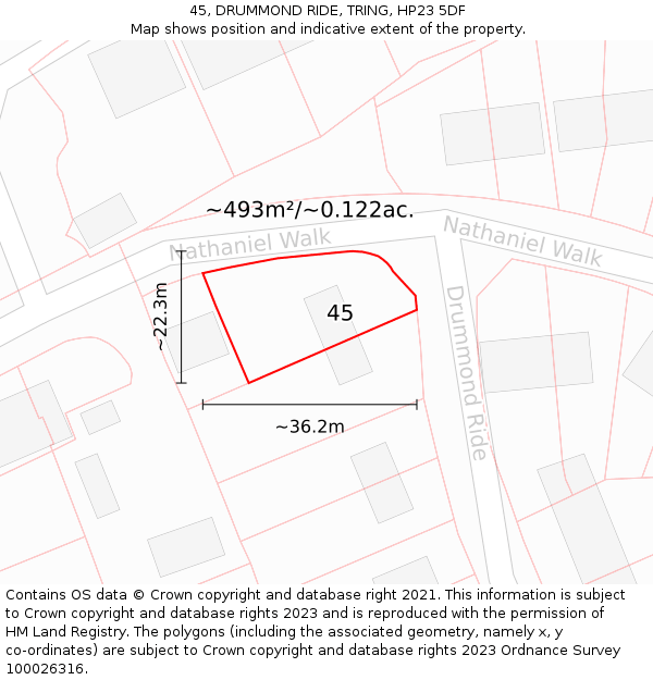 45, DRUMMOND RIDE, TRING, HP23 5DF: Plot and title map