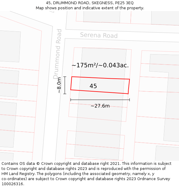 45, DRUMMOND ROAD, SKEGNESS, PE25 3EQ: Plot and title map