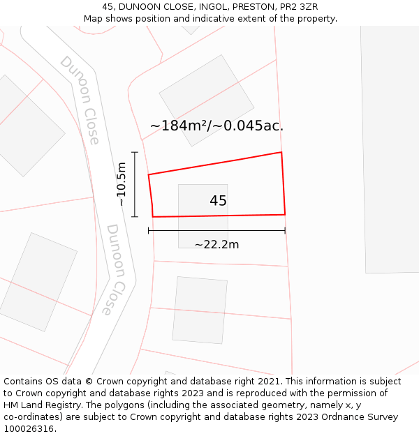 45, DUNOON CLOSE, INGOL, PRESTON, PR2 3ZR: Plot and title map