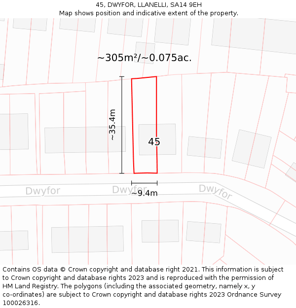 45, DWYFOR, LLANELLI, SA14 9EH: Plot and title map