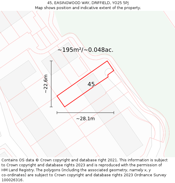 45, EASINGWOOD WAY, DRIFFIELD, YO25 5PJ: Plot and title map