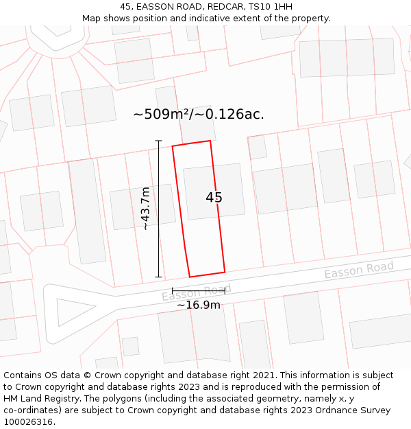 45, EASSON ROAD, REDCAR, TS10 1HH: Plot and title map