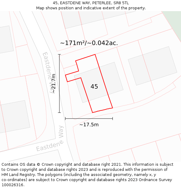 45, EASTDENE WAY, PETERLEE, SR8 5TL: Plot and title map