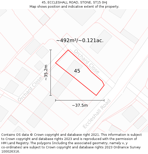 45, ECCLESHALL ROAD, STONE, ST15 0HJ: Plot and title map