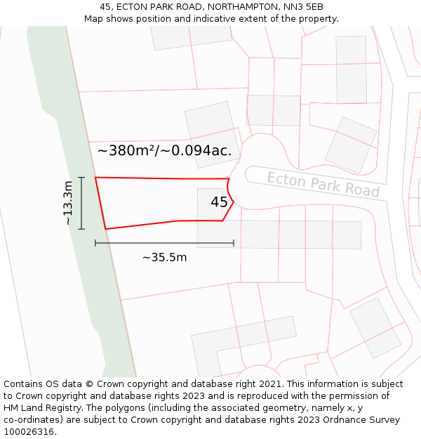 45, ECTON PARK ROAD, NORTHAMPTON, NN3 5EB: Plot and title map