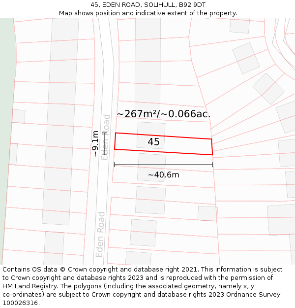 45, EDEN ROAD, SOLIHULL, B92 9DT: Plot and title map