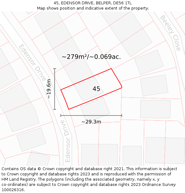45, EDENSOR DRIVE, BELPER, DE56 1TL: Plot and title map