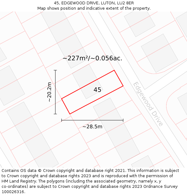 45, EDGEWOOD DRIVE, LUTON, LU2 8ER: Plot and title map