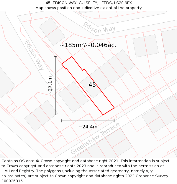 45, EDISON WAY, GUISELEY, LEEDS, LS20 9PX: Plot and title map