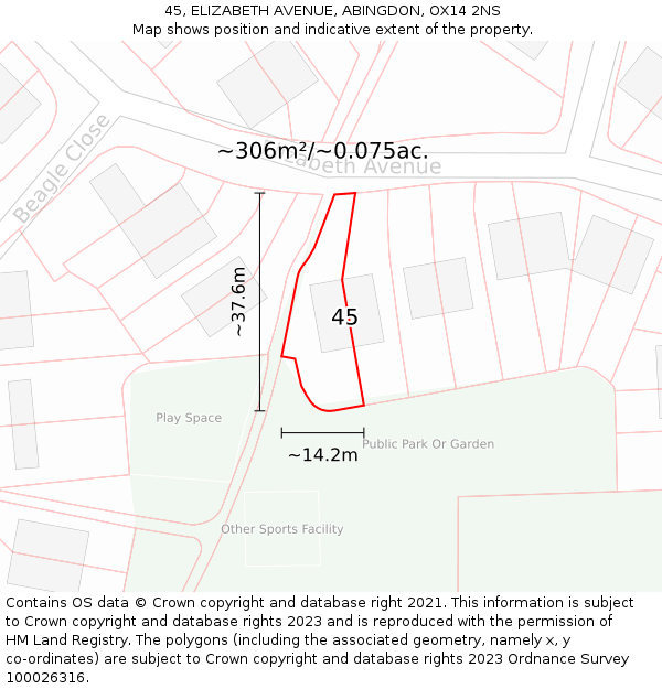 45, ELIZABETH AVENUE, ABINGDON, OX14 2NS: Plot and title map