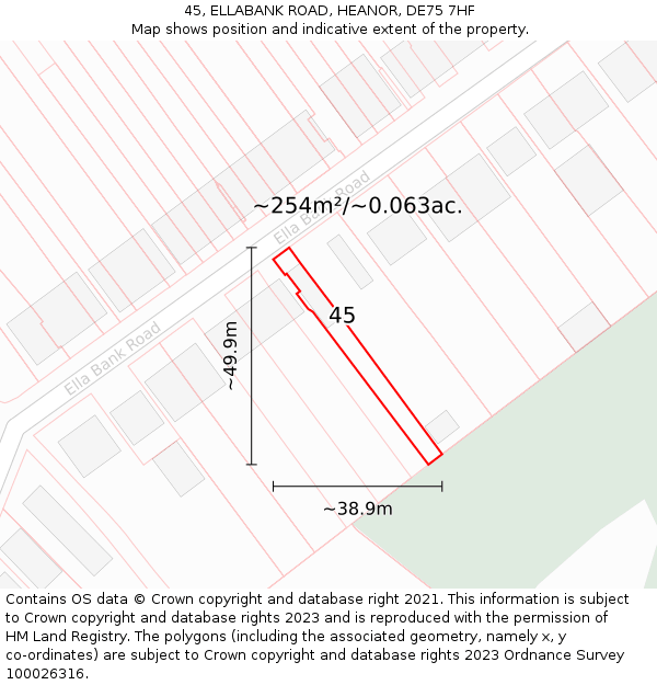 45, ELLABANK ROAD, HEANOR, DE75 7HF: Plot and title map